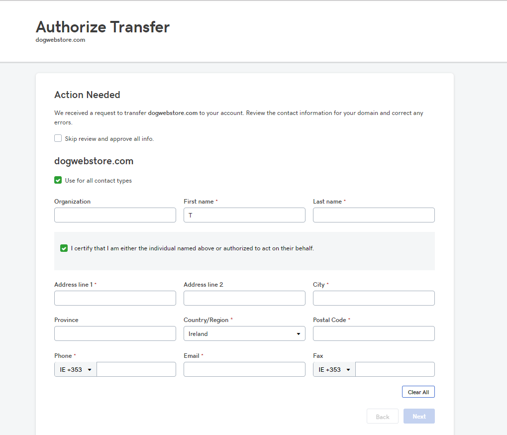 how to accept domain transfer godaddy